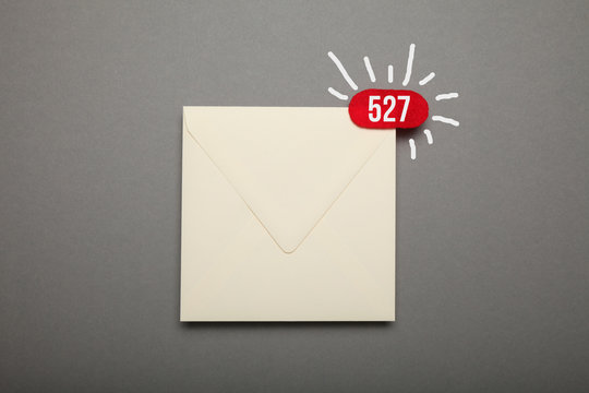 Communication correspondence email, red circle in corner. Exclamation, important envelope.