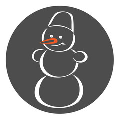 Snowman with orange nose. Vector icon.