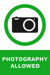 PHOTOGRAPHY ALLOWED sign. Vertical poster. Vector.