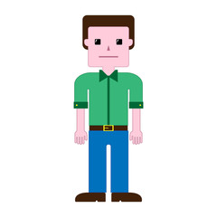 Cartoon man standing. Employee in pants, shirt and bow tie. Vector illustration.