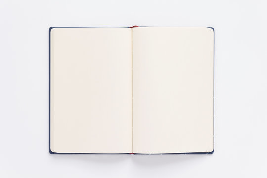 open notebook or book with empty pages on white  background