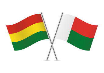 Bolivia and Madagascar flags. Vector illustration.