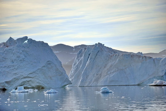 Icebergs near the coast of Greenland.