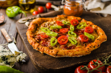 Rustic old style vintage pizza