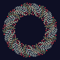 Christmas Wreath with Round Frame for Cards Design Vector Layout with Copyspace Can be use for Decorative Kit, Invitations, Greeting Cards, Blogs, Posters, Merry Christmas and Happy New Year.