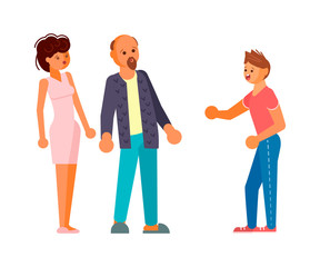 Son teenager in anger shouts at his father and mother.