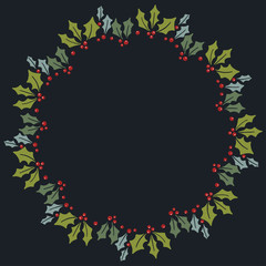 Christmas Wreath with Round Frame for Cards Design Vector Layout with Copyspace Can be use for Decorative Kit, Invitations, Greeting Cards, Blogs, Posters, Merry Christmas and Happy New Year.