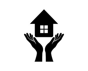 Naklejka premium Silhouette Vector Hands Care House Sign Symbol Icon Logo Template Design Inspiration