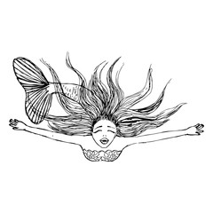 sketch of a mermaid floating that wants