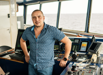 Marine navigational officer or chief mate on navigation watch on ship or vessel