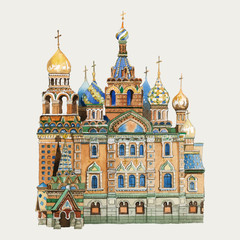 Saint Basil&#39;s Cathedral watercolor illustration