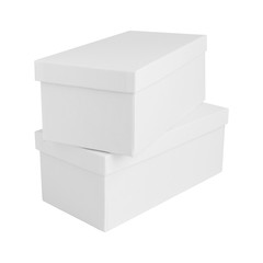 Two white cardboard boxes isolated on white background. Box mockup design. .