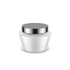 White jar mockup package for cosmetics with chrome cap