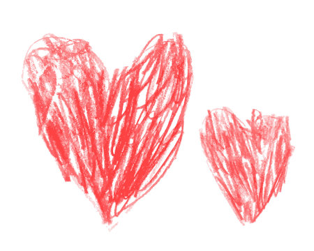 Two hand drawn love red hearts pencil style