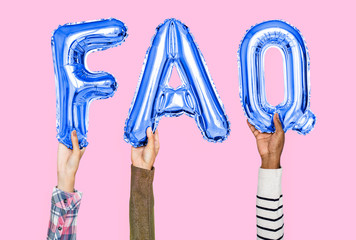 Hands holding FAQ word in balloon letters - obrazy, fototapety, plakaty