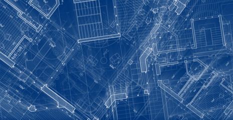 Architecture design: blueprint plan - illustration of a plan modern residential building / technology, industry, business concept illustration: real estate, building, construction, architecture