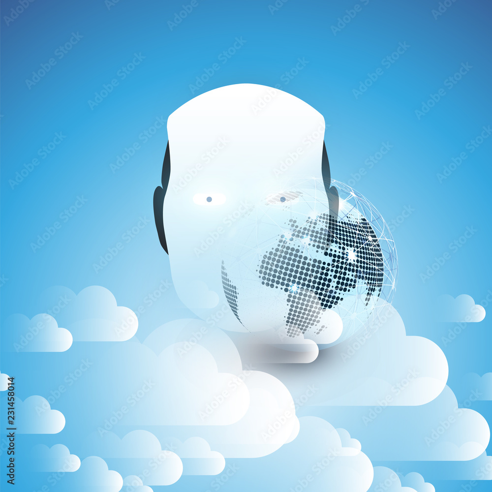 Poster cloud computing, global ai assistance, automated support, digital aid, deep learning and future tech