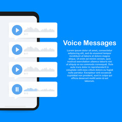 Audio message, voice message concept, on smartphone screen. Vector illustration.
