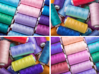 collage of sewing threads in different colors