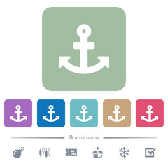 Anchor flat icons on color rounded square backgrounds