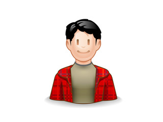 赤いパーカーを着た男性