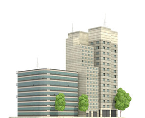 Modern buildings isolated on white background 3d illustration