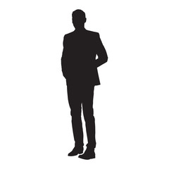 Businessman in suit standing, isolated vector silhouette