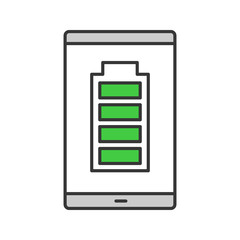Fully charged smartphone battery color icon