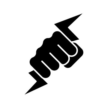 Hand Holding Lightning Bolt Glyph Icon