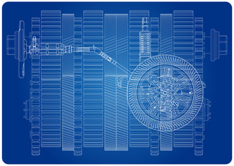 Car suspension and gear mechanism on a blue