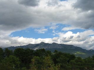 mountains forest sky
