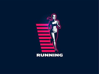 Woman fitness emblem.