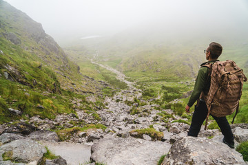 The man on the trail to Carrauntoohil. On the devil's ladder