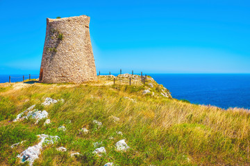 Fototapeta na wymiar Salento countryside scenic watchtower Minervino coastal sea tower Sant Emiliano Otranto Apulia Italy