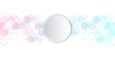 Geometric background texture with molecular structures and chemical compounds. Abstract background of hexagons pattern. Illustration for medical or scientific and technological modern design.