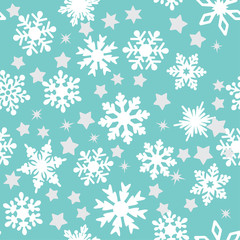 Seamless pattern with white snowflakes and on a turquoise background