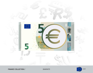 5 Euro Banknote. Flat style vector illustration isolated on currency background. Finance concept.