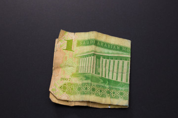 close-up of one riyal saudi arabian money paper banknotes