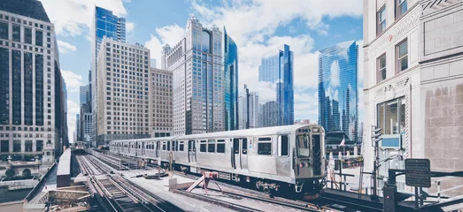 Tableaux ronds sur aluminium brossé Chicago Train ferroviaire surélevé à Chicago