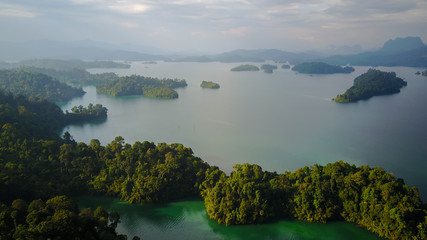 Obraz premium Aerial Khao Sok National Park with jungle and Clouds