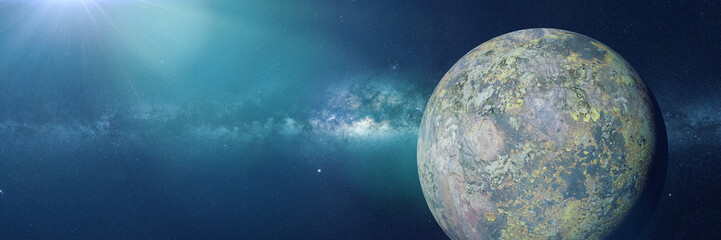 Naklejka premium układ obcych planet, piękna egzoplaneta w przestrzeni kosmicznej