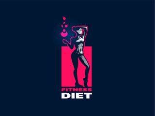 Woman fitness emblem.