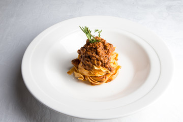 spaghetti pasta with a tomato bolognese sauce, Italian food style