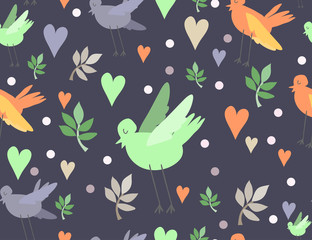 Bright birds dark seamless pattern