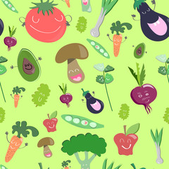 Veggie food green seamless pattern