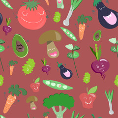 Veggie food red seamless pattern