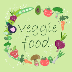 Veggie food light green circle frame