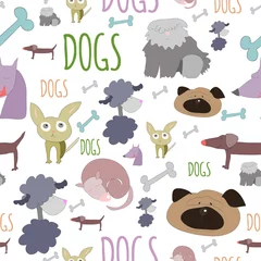 Aluminium Prints Dogs Cute doodle dogs seamless pattern