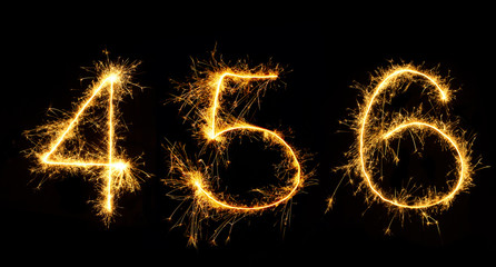 Beautiful set of Fireworks numbers 4,5,6 close up