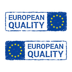 European Union quality, EU vector letter stamp. Vector illustration of letter rubber stamp with a european flag with a circle of yellow stars on a blue background.